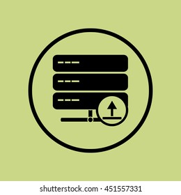 Vector illustration of server upload sign icon on green circle background.