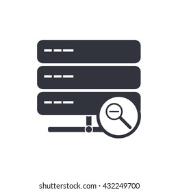 Vector illustration of server zoom out sign icon on white background.