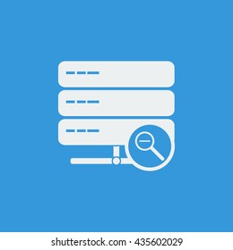 Vector illustration of server zoom out sign icon on blue background.