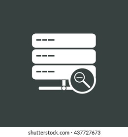 Vector illustration of server zoom out sign icon on dark background.
