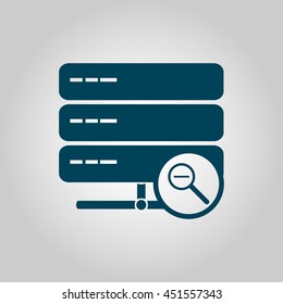 Vector illustration of server zoom out sign icon on grey background.