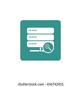 Vector illustration of server zoom in sign icon on green background.