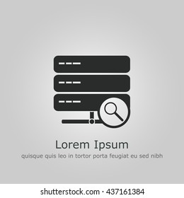 Vector illustration of server zoom sign icon on grey background.