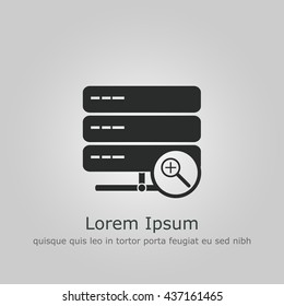 Vector illustration of server zoom in sign icon on grey background.