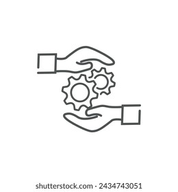 ilustración vectorial de diseño de línea de concepto de servicio, símbolos de mano y engranaje.