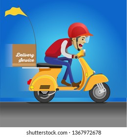 Vector illustration of a service delivery driver riding a motorcycle driving his vehicle.