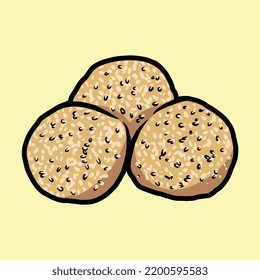 Vector illustration Sesame Ball (Bebola Bijan) or famously called Kuih Bom in Malaysia.