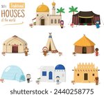 Vector illustration Set 1 of Traditional Houses of the World in cartoon style isolated on white background
