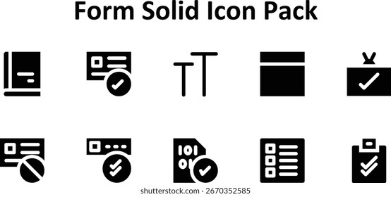 Vector illustration set of 10 icons in Solid Fill style, focused on the Form subject.