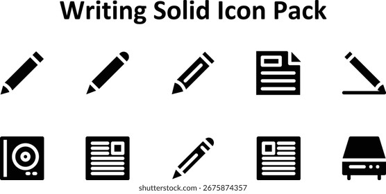 Vector illustration set of 10 icons in Solid Fill style, focused on the Writing subject.