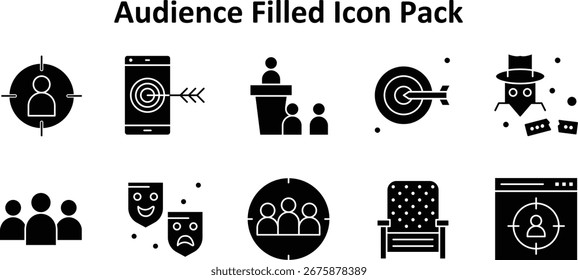 Vector illustration set of 10 icons in Solid Filled style, focused on the Audience subject.