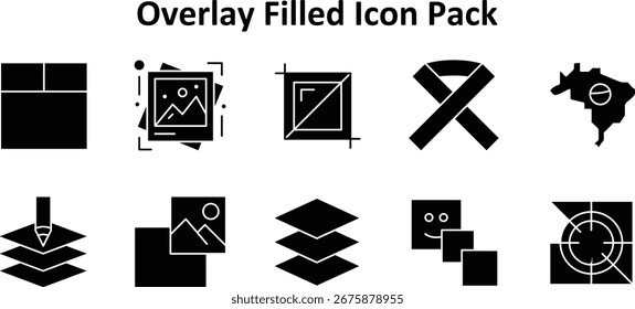 Vector illustration set of 10 icons in Solid Filled style, focused on the Overlay subject.