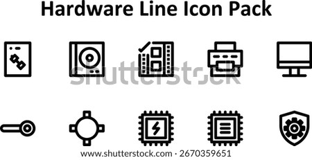 Vector illustration set of 10 icons in Bold Outline style, focused on the Hardware subject.