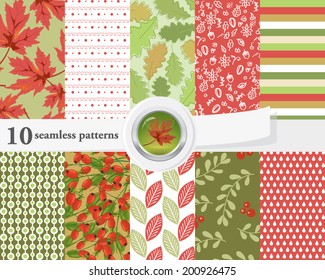 Vector illustration of a set of 10 seamless patterns in contrast colors