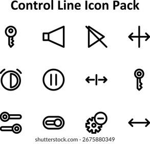 Vector illustration set of 12 icons in Outline style, focused on the Control subject.