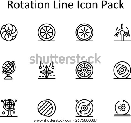 Vector illustration set of 12 icons in Line style, focused on the Rotation subject.