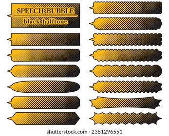 Vector illustration of Set of 15 black halftone horizontally long speech bubbles (yellow)