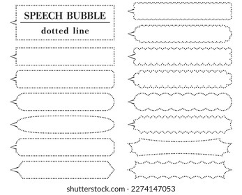 Vector illustration of Set of 15 horizontally long speech bubbles with dotted line