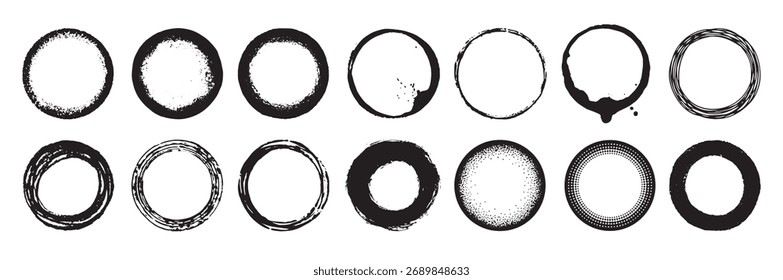 Conjunto de Ilustración vectorial 16 círculos de grunge Todos los círculos cuentan con diferentes texturas son ex