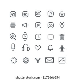 Vector illustration. Set of 25 Modern thin line icons in flat style. SMARTPHONE. For business production, devices,  logo, web, etc.