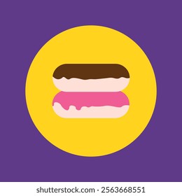Vector illustration. A set of 3 donuts with pink and chocolate icing. Decoration for greeting cards, posters, patches, clothing prints, emblems.