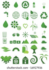 Vector illustration set of 35 environmental icons in different shades of green and white. For jpeg version, please see my portfolio.