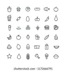 Vector illustration. Set of 36 Modern thin line icons in flat style. FOOD. For business production, devices,  logo, web, etc.