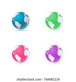Vector illustration of set 3d colorfull earth globe with shadow