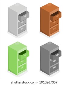 Vector illustration set of 3d filing cabinet for storing documents