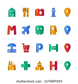Vector illustration. Set of 3d icons isolated on white background. Map Icons. Location Icons.