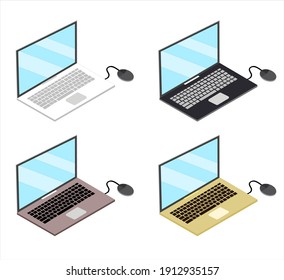Vector illustration set of a 3d laptop with mouse to work