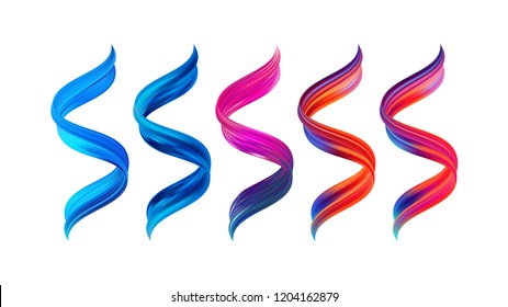 Vector illustration: Set of 3d twisted colorful flow liquid shape. Acrylic paint sroke. Modern design