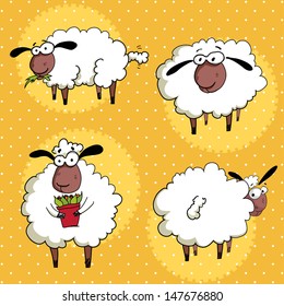 vector Illustration set of 4 cartoon sheep
