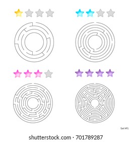 vector illustration of set of 4 circular mazes for kids at different levels of complexity
