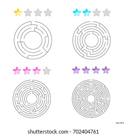 vector illustration of set of 4 circular mazes for kids at different levels of complexity