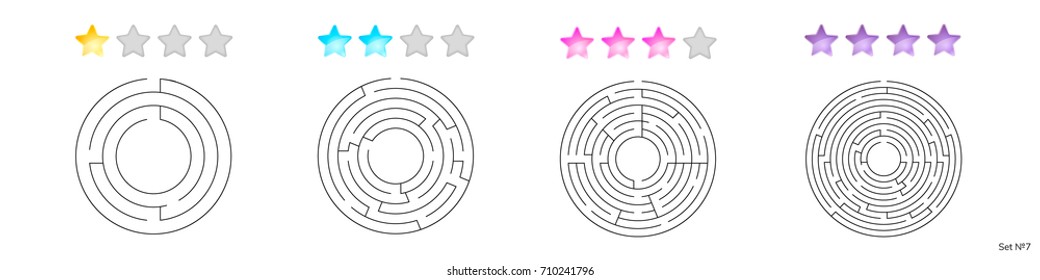 ilustración vectorial del conjunto de 4 máscaras circulares para niños de diferentes niveles de complejidad