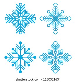 vector illustration. Set of 4 Snowflakes thin line ftat design