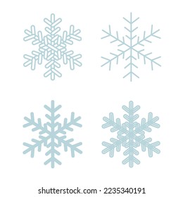 Ilustración vectorial. Conjunto de 4 copos de nieve sobre un fondo blanco.