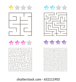 vector illustration of set of 4 square mazes for kids at different levels of complexity