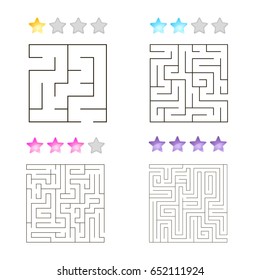 vector illustration of set of 4 square mazes for kids at different levels of complexity