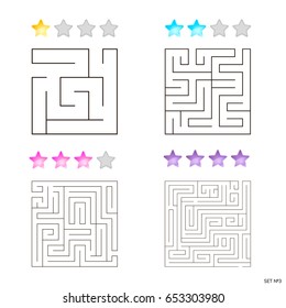 vector illustration of set of 4 square mazes for kids at different levels of complexity