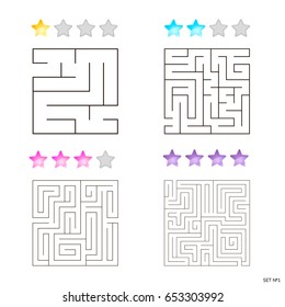 vector illustration of set of 4 square mazes for kids at different levels of complexity