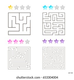 vector illustration of set of 4 square mazes for kids at different levels of complexity