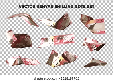 Vector illustration of set of 50 Kenyan shilling notes flying in different angles and orientations. Currency note design in Scalable eps format