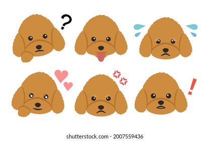 Vector illustration set of 6 different emotions of dog
