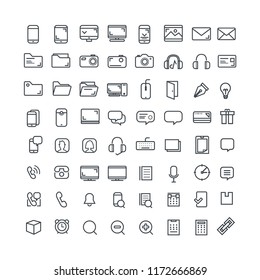 Vector illustration. Set of 64 Modern thin line icons in flat style. BUSINESS. For business production, devices,  logo, web, etc.