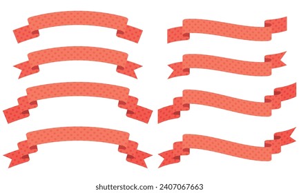 Vector illustration of Set of 8 simple curved dot pattern ribbon (red)