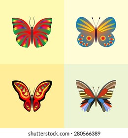vector illustration set of abstract butterflies 