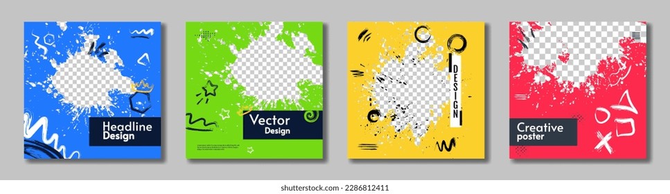 Ilustración vectorial. Juego de cartas abstractas. Ropa de pintura y pincel superpuesto. Diseño para banner, afiche, invitación, postal.