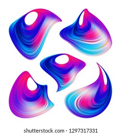 Vector illustration: Set of abstract colorful wave flow design elements. Paint twisted liquid shape.